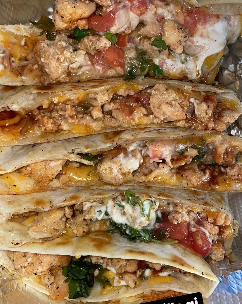 Stacked loaded quesadilla slices